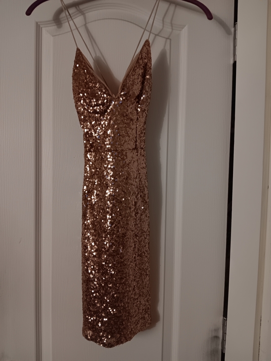 Hello Molly Dresses & Skirts - Hello Molly Gold Sequin Midi Dress with Spaghetti Straps